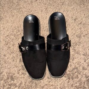 Time and Tru Women's Black Buckle Mules